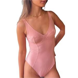 FREE PEOPLE x HAH Underwire Bodysuit Sz S Pink Feminine Retro Fairy Cottage NWT